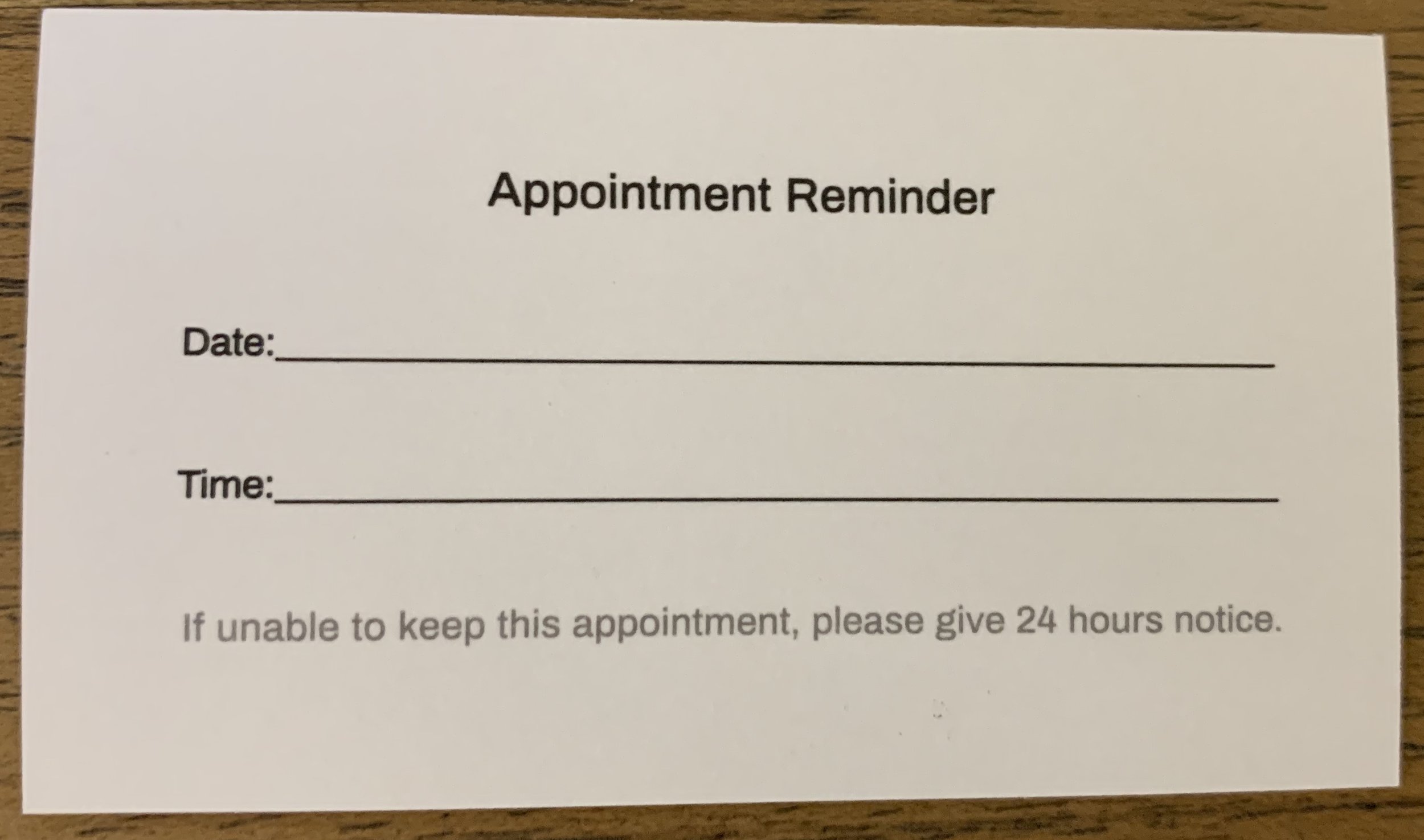 Private Practice Appointment Reminder Card