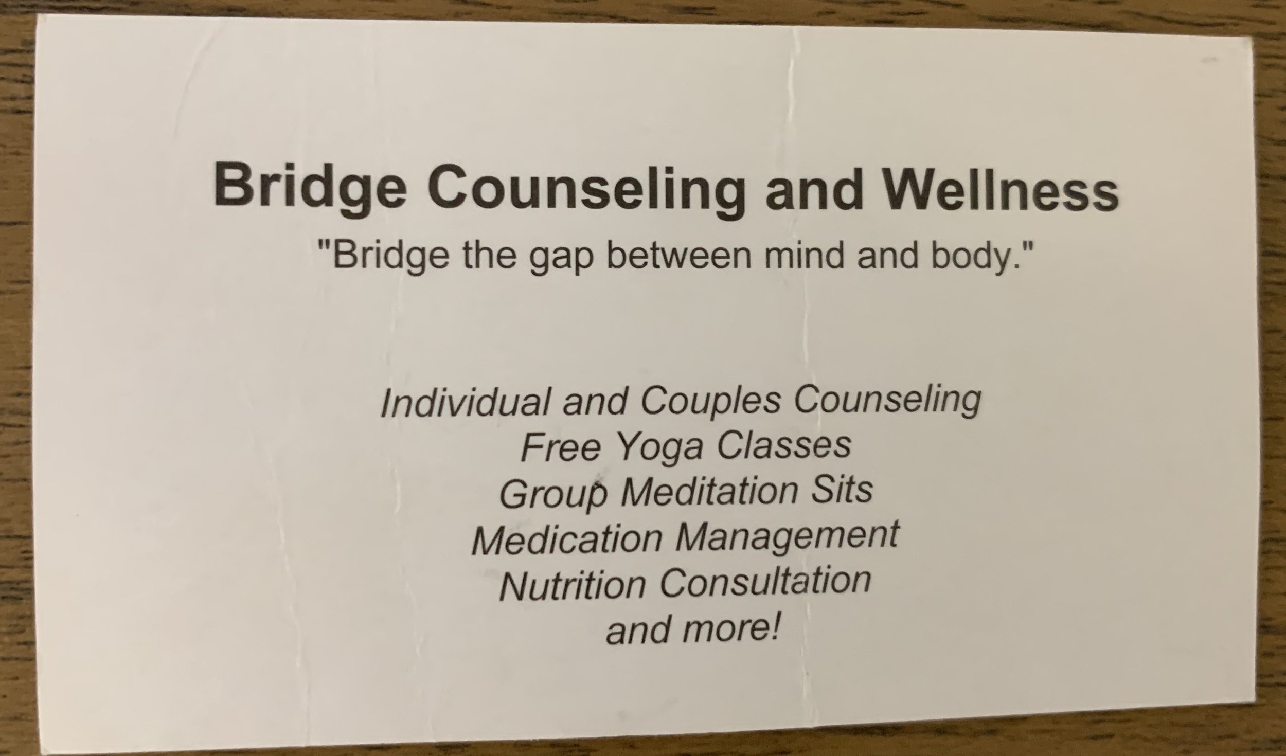 Bridge Counseling &amp; Wellness, Bridge the gap between mind and body. 