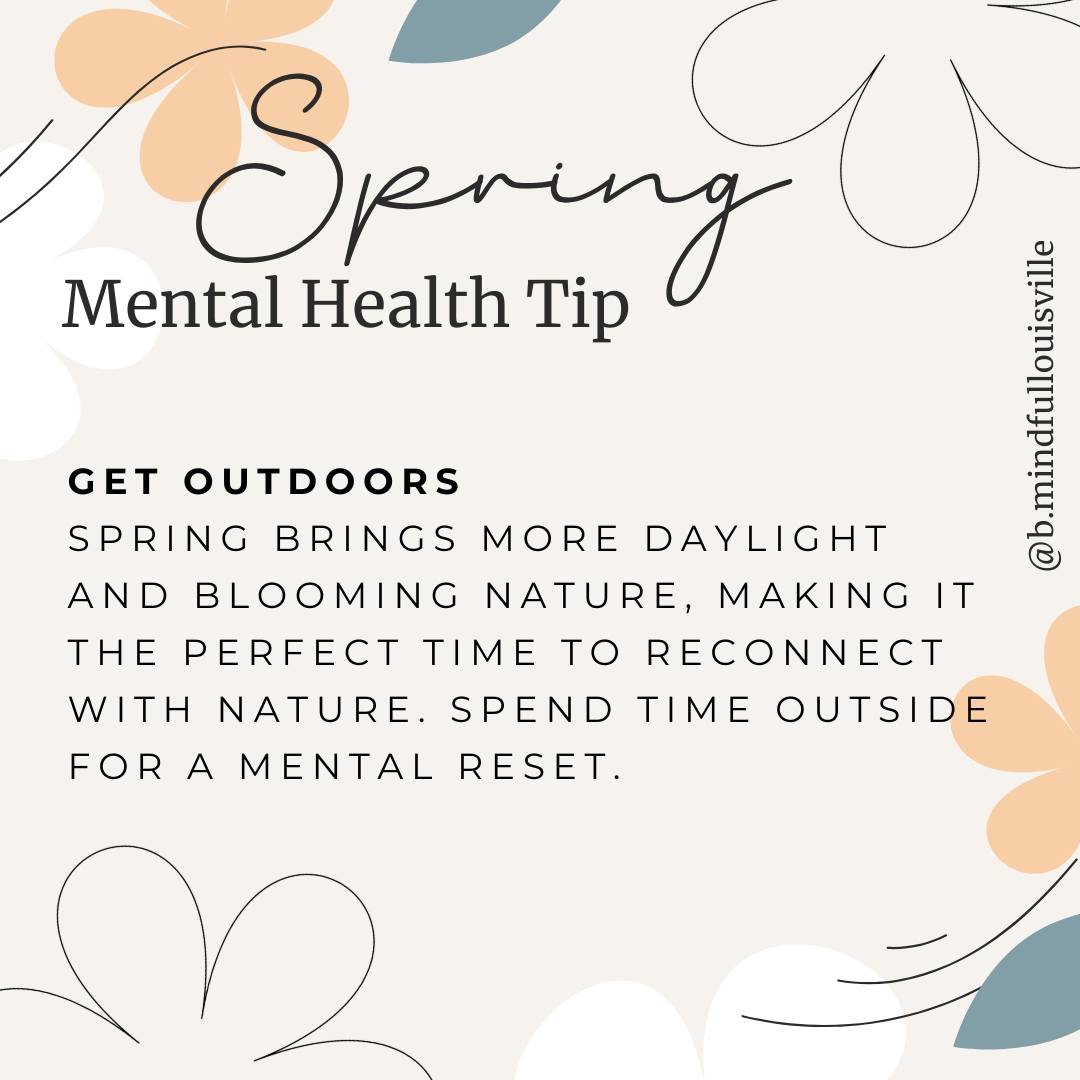 Spring is the perfect time to step outside and soak up the benefits of nature. Fresh air, sunlight, and movement can boost your mood, reduce stress, and improve overall well-being. Even a short walk can make a difference. #BMindfulLouisville #Louisvi