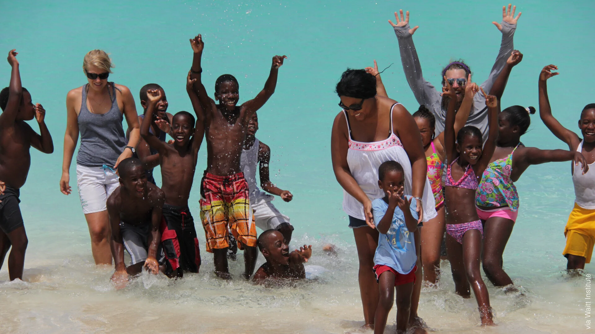 Barbudan kids playing in the water during the Blue Halo Initiative’s kids ocean camp. Shoutout to Stephanie Roach for developing this education program. (Courtesy Waitt Institute).