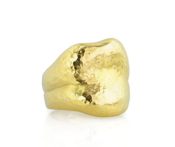 Yellow Gold Kiss Ring Hammered Finish