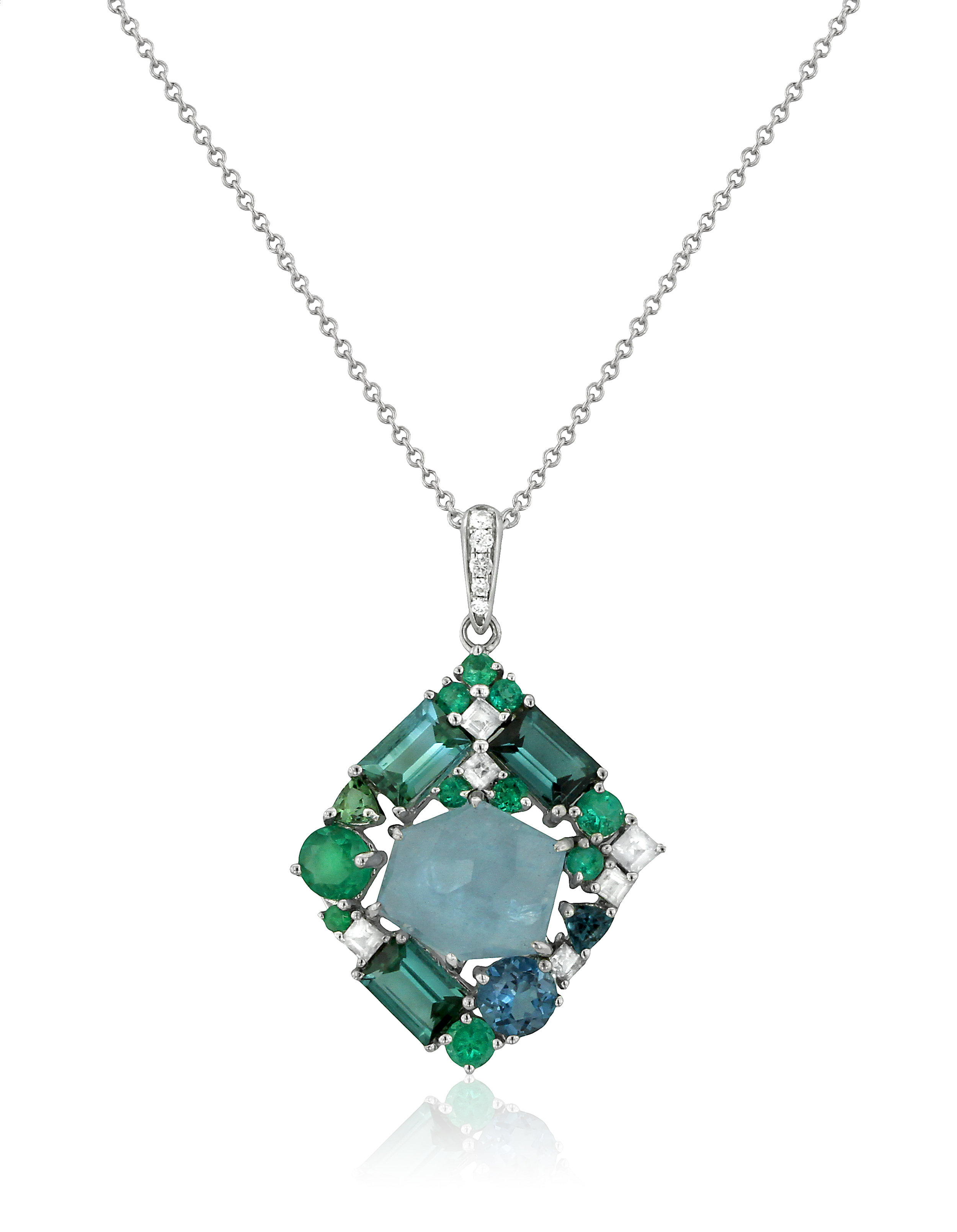 Emerald and Aqua Cluster Pendant