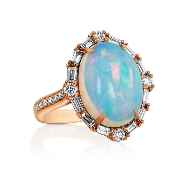 Opal with Diamond Halo Ring