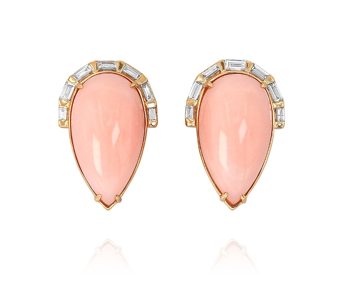 Pink Opal Earrings with Baguette Crowns