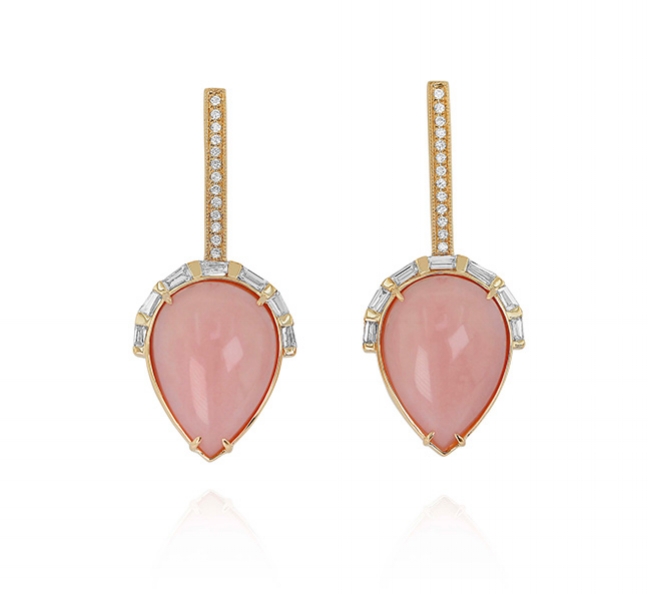 Pink Opal Earrings with Baguette Crowns