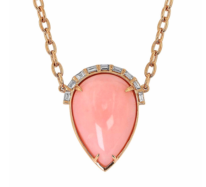 Pink Opal Necklace with Baguette Crowns