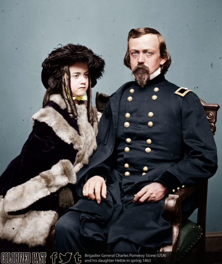 photo: Charles P. Stone et sa fille - photo colorisée - 1863 - source: colorized past