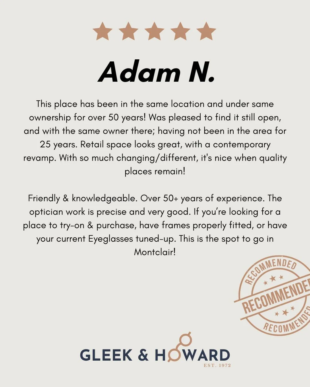 Thanks Adam for this wonderful review! Glad you found us again. 😎

Link in bio

#testimonial #review #gleekandhoward #montclairnj #montclair #newjersey #nj #montclairstyle #newjerseystyle #njluxury #njstyle #eyeglasses #eyewear #glasses #independent
