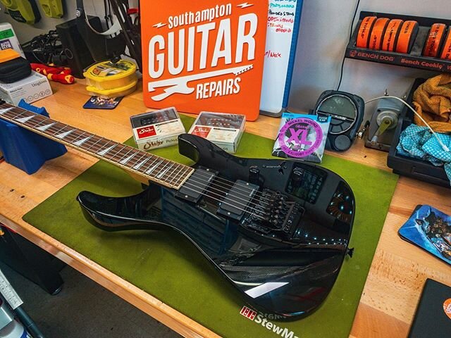 It&rsquo;s slightly cooler today and first up we&rsquo;ve got this cool #jacksonguitar in for a pickup swap and tweak.
These #suhrpickups will be replacing the old #emgpickups 
#jackson #jacksonsoloist #soloist #guitarsofinstagram #guitarporn #guitar