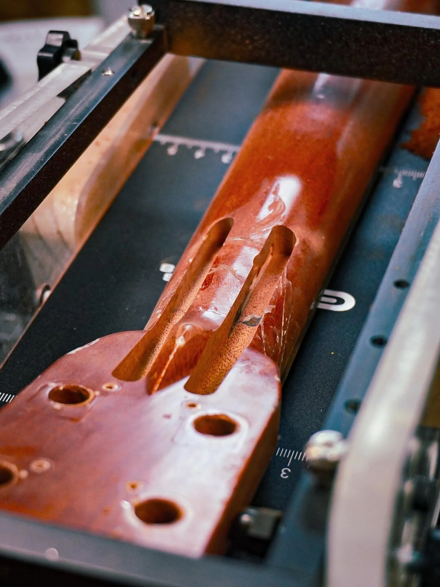Some headstock breaks need a little bit more help than others! This particular acoustic has had a tough life with at least two breaks before this one. So adding splines in the back of the neck through the cracks will give it a fighting chance of curv