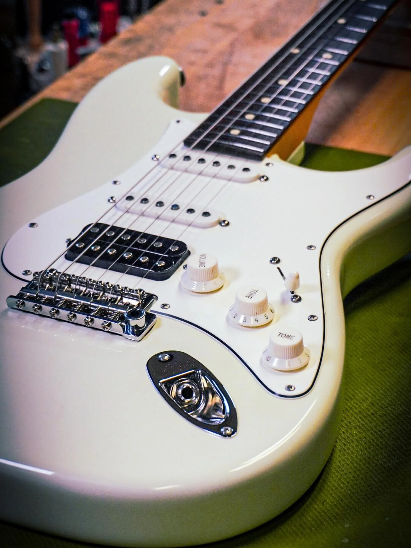This Suhr was on the bench today for a check over and a setup. There was a weird vibration from the bridge the customer couldn&rsquo;t figure out, but turned out to be the tremolo not set correctly so it was buzzing up against the body. 
All set prop