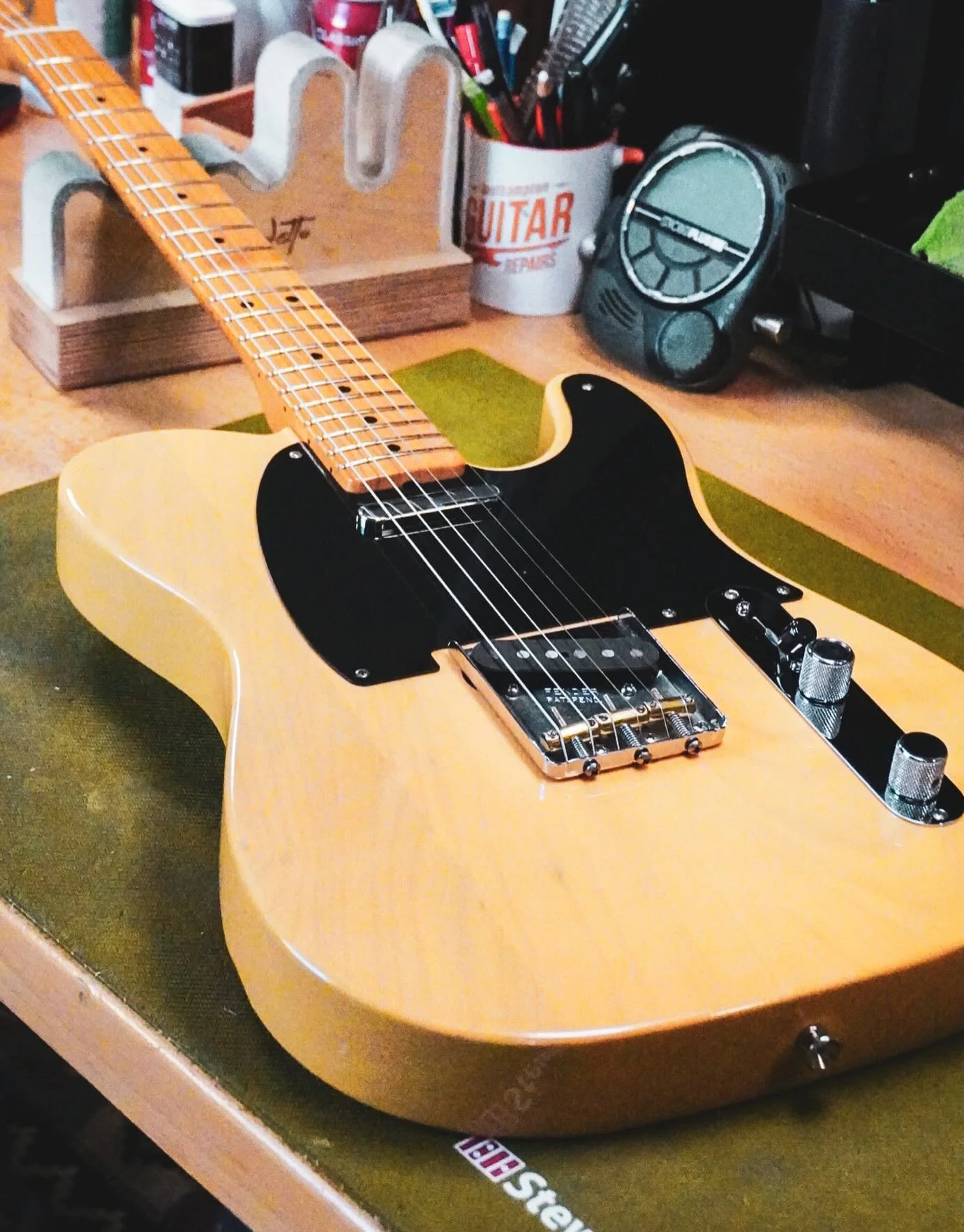 Happy #teletuesday! I had one of my all time favourite Teles in the bench today. The Fender Baja Tele. This guy is such a versatile instrument. It was in for a good clean up and setup. A set of coated D&rsquo;addario strings and it&rsquo;s playing li