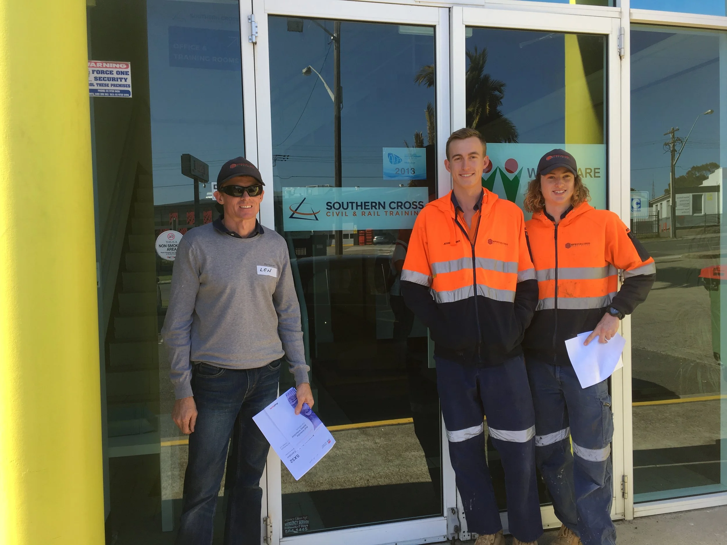   Len , Jessie and Brandon at the Southern cross rail training Center .