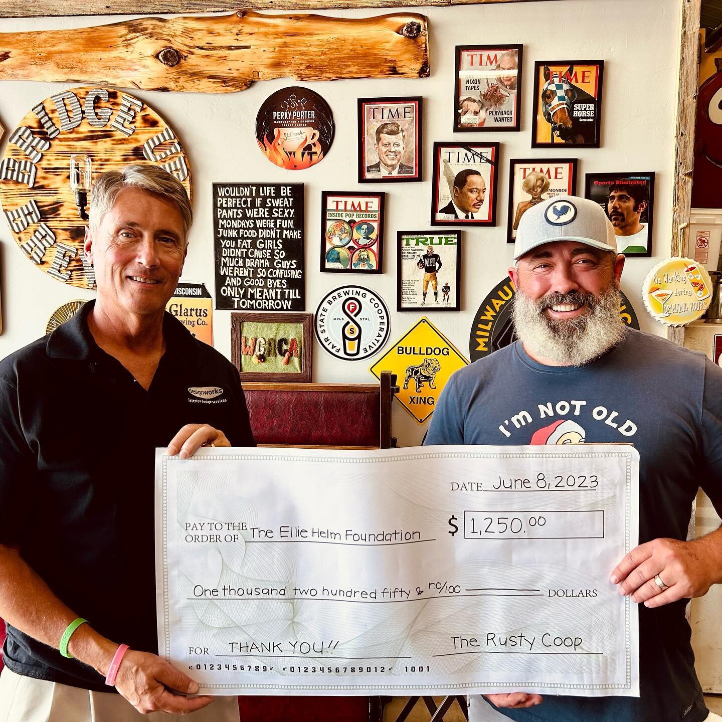 The Rusty Coop gives back!

Yesterday Trent presented a check to Don Helm for the Eli&rsquo;s Helm Foundation.

The Ellie Helm Foundation supports educational opportunities, promotes awareness of depression and preventing suicide among young adults a