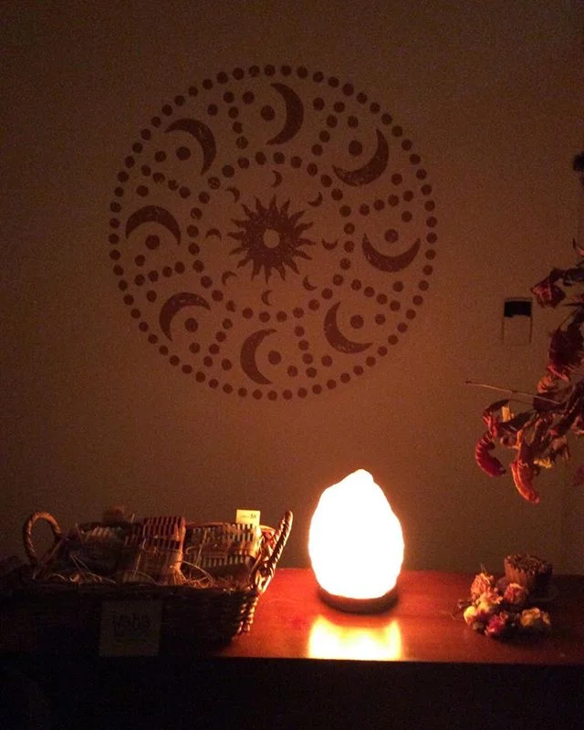 Mid winter evenings and the  golden glow of the salt lamp at Sun and Moon