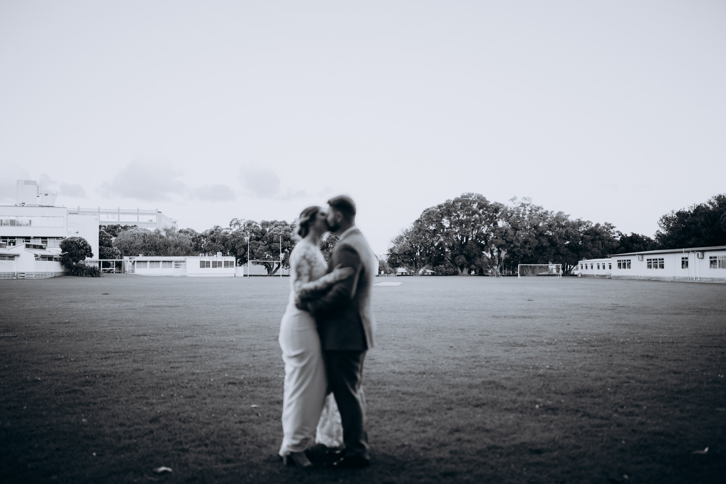 Wedding photos in football field | Black and white wedding photos | Auckland wedding 
