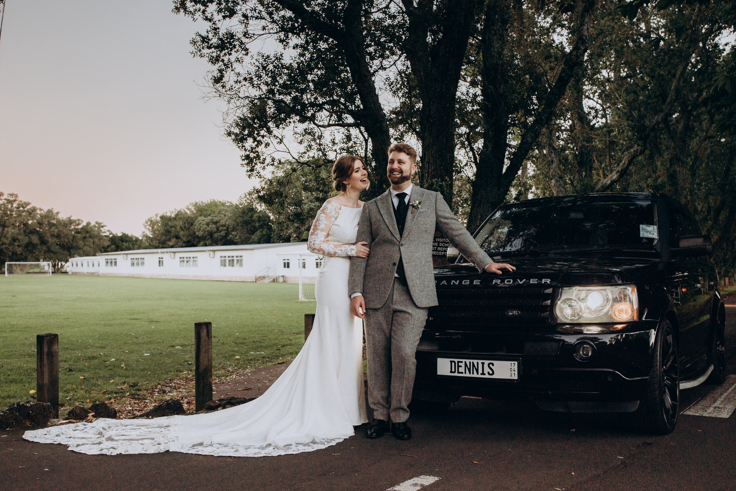 Wedding Photos with cars | Auckland wedding | wedding dress 