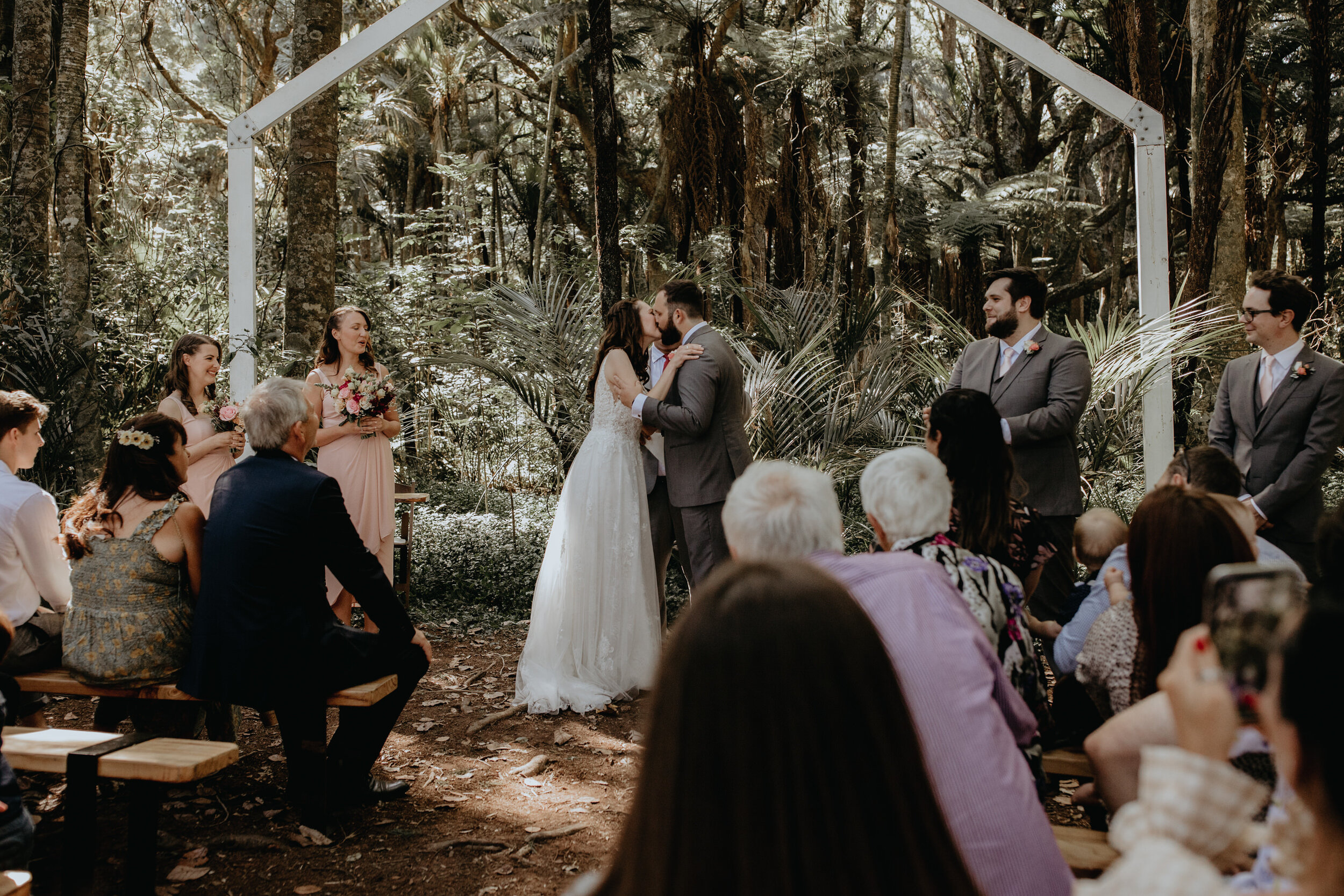 First kiss | forest wedding | Auckland 