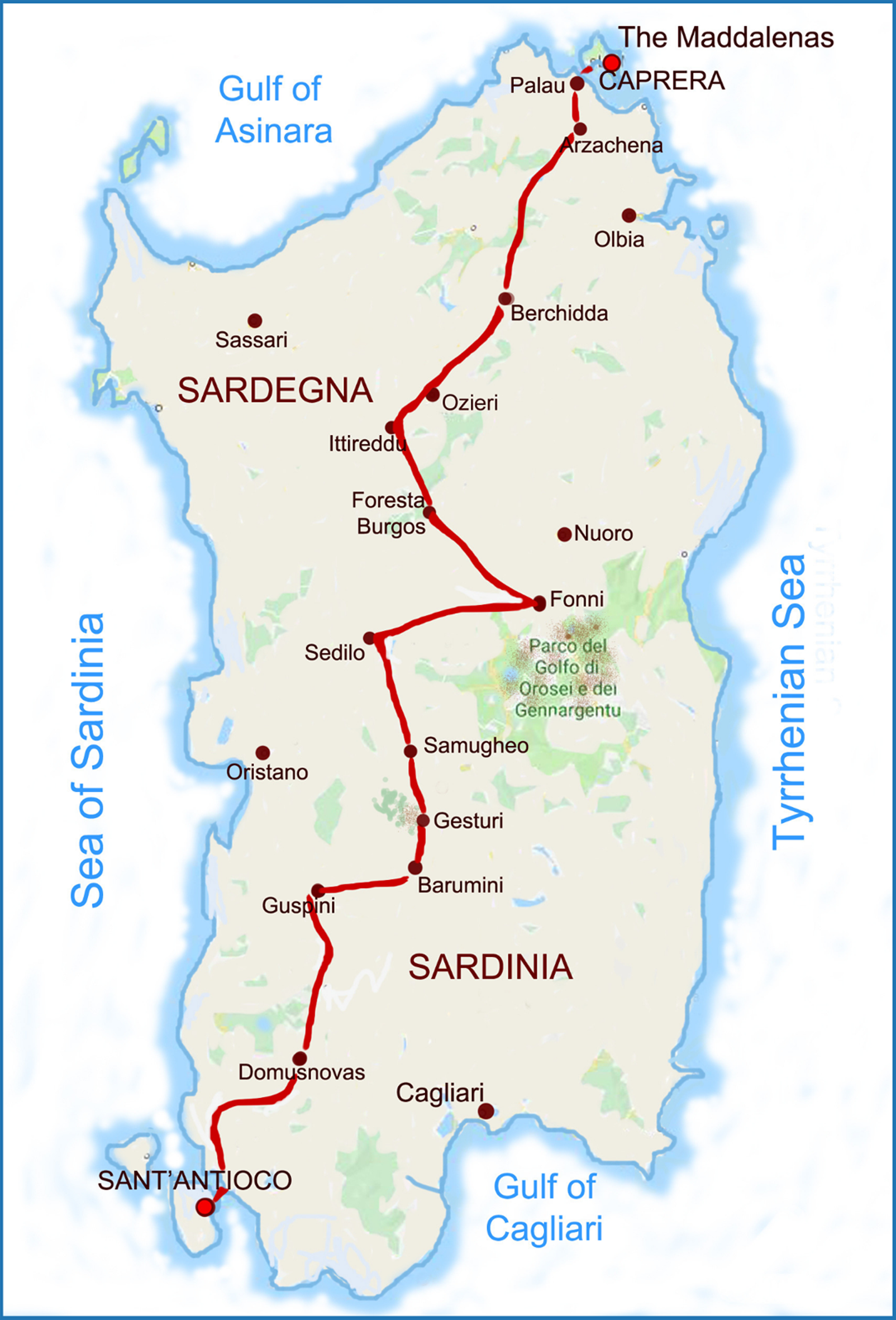 sardinia on a map in europe