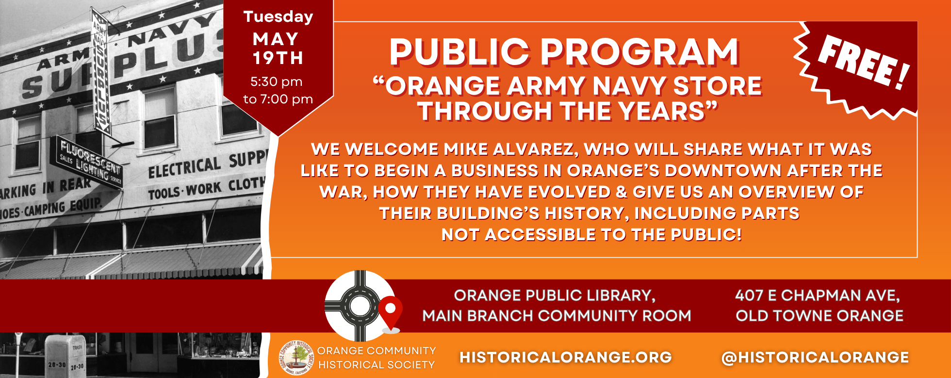 OCHS May FREE Public Program — Orange Community Historical Society