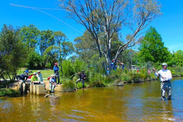 Mark Huber conducting a Spey casting clinic in Australia in 2016.