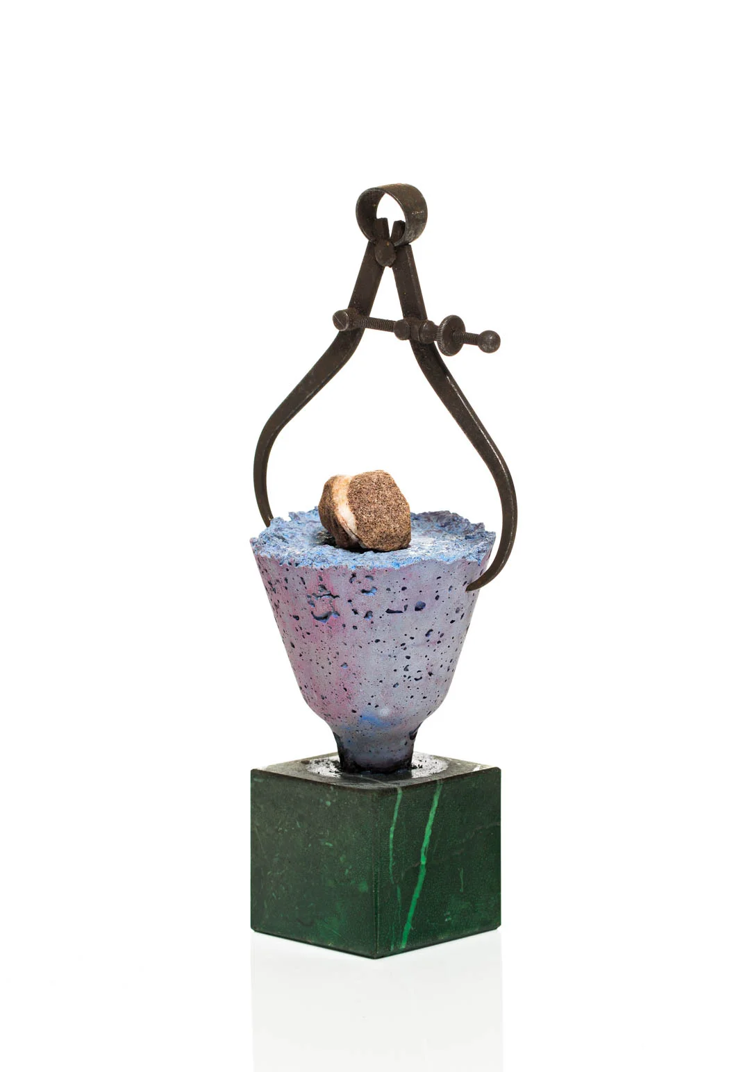 Rebecca Gallo, Small wins 1 , 2017, cast concrete and pigment, found metal, stone, trophy base. Photo by Document Photography.
