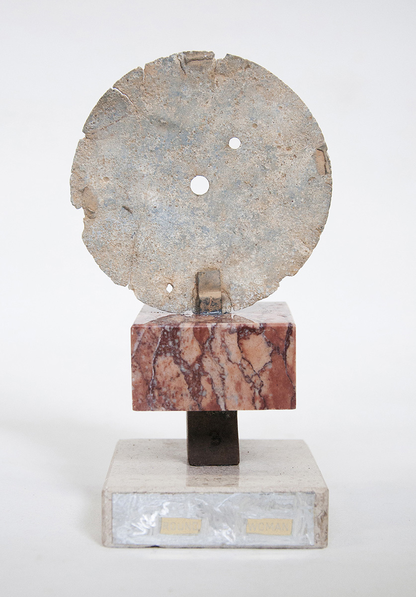  Rebecca Gallo,  Small wins 8 , 2018, granite trophy base and centre block, redacted engraving, found metal, 8 x 20 x 8 cm 