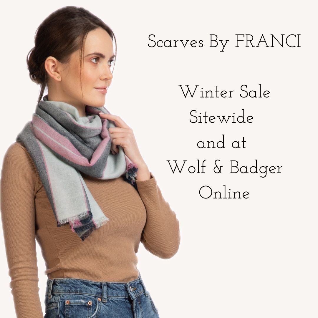The Scarves By FRANCI Winter Sale is here. 

Discover timeless designs crafted from pure cashmere and baby alpaca&mdash;now available sitewide and at Wolf &amp; Badger for a limited time only.

Embrace sustainable luxury and seize this opportunity to