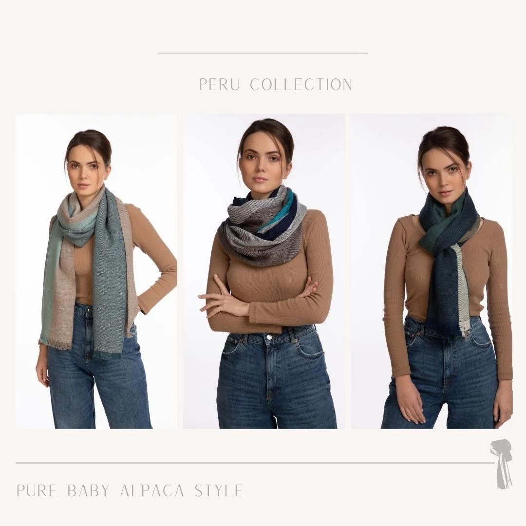 Peru Collection: Tradition Woven for Today

The Peru Collection showcases handwoven baby alpaca scarves, crafted in Peru with a contemporary perspective. Each piece blends heritage craftsmanship with modern elegance, offering unmatched softness, warm