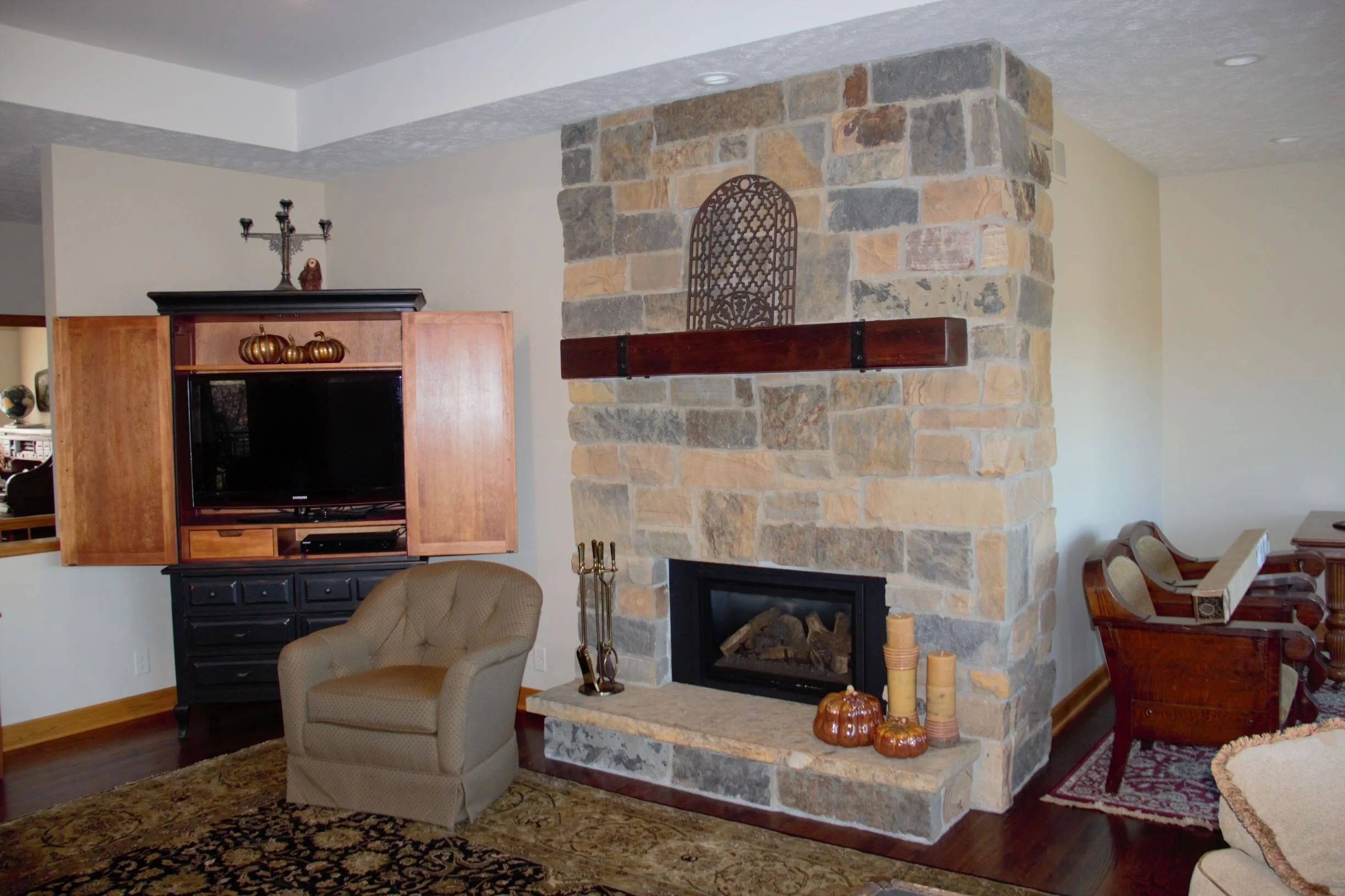  New stone veneer on existing fireplace 