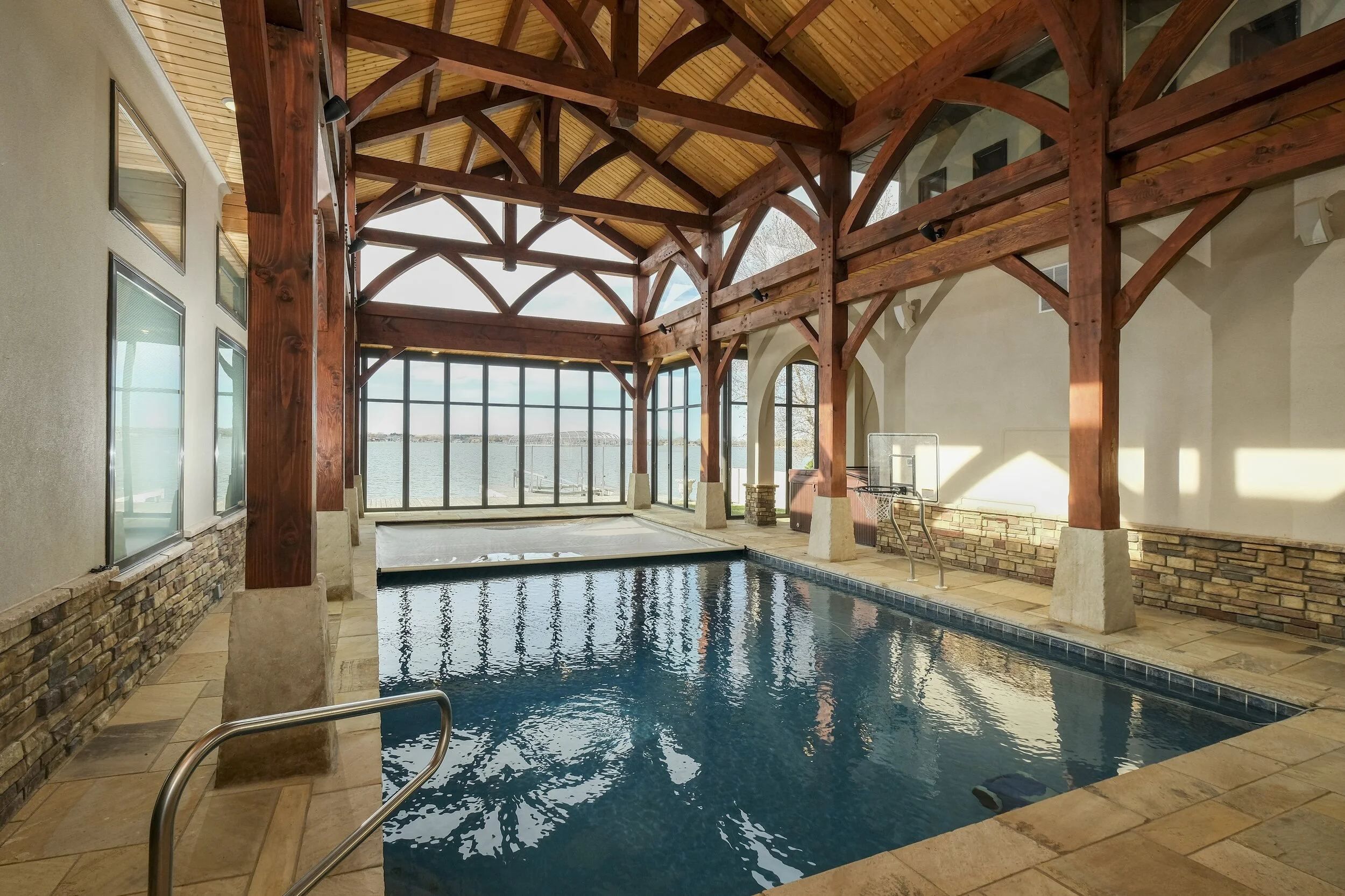  Pool room addition with mortise &amp; tendon timber frames and Nana Wall operable enclosure.  