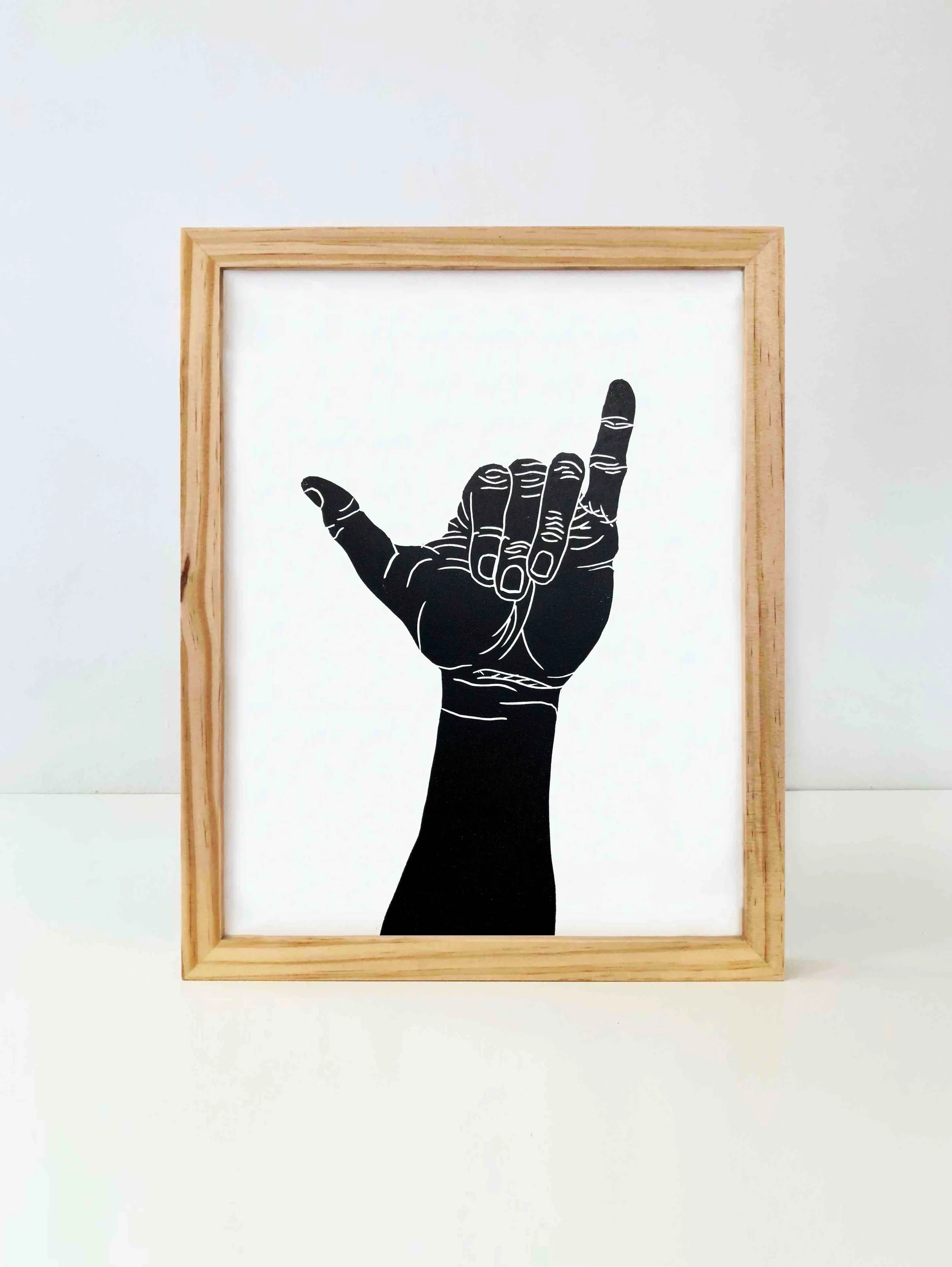 Linocut - Jason burkholder poster print shaka hang loose.jpg