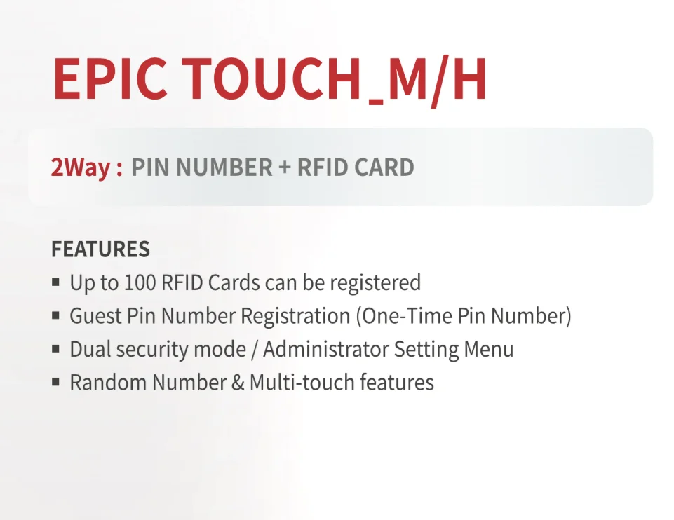 EPIC TOUCH M (pin number, rfid card, standard deadbolt) — EZILOK