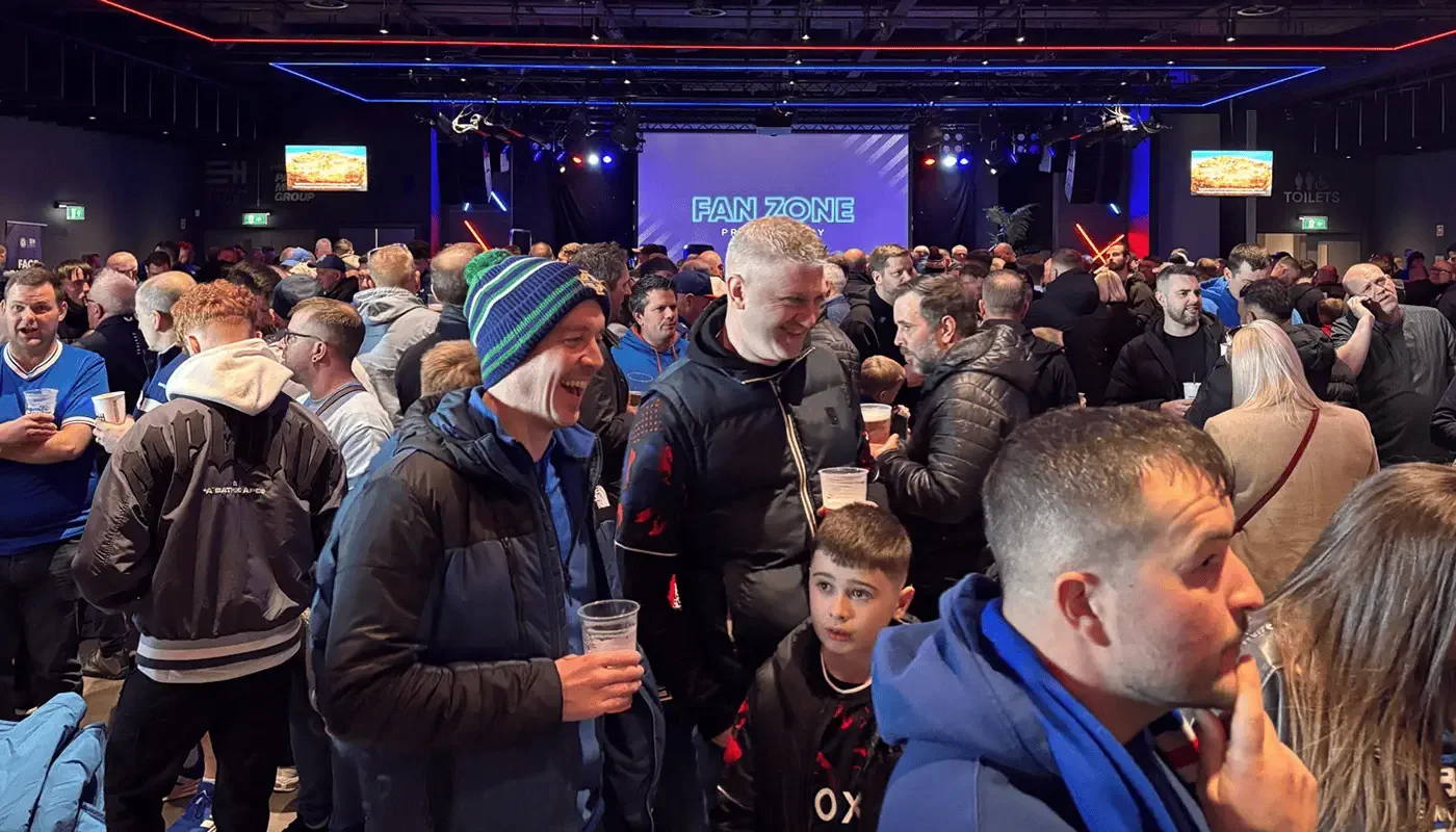 Packed indoor fan zone delivered by Social Jungle