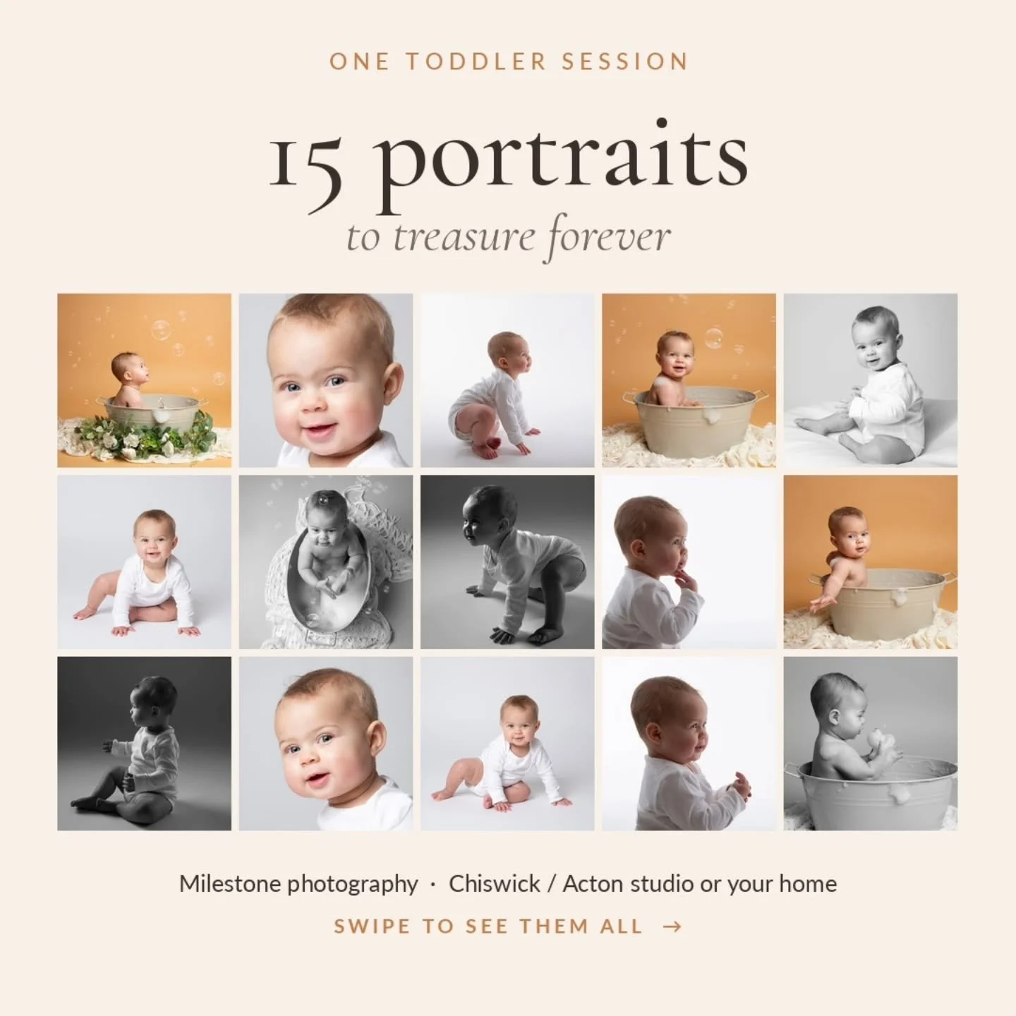 One toddler session = 15 portraits to treasure forever 🤍

Swipe through to see every image from this little one's session. There are giggles, wobbly crawls, bath-time bubbles and the softest black and white portraits. They grow up so quickly, and th