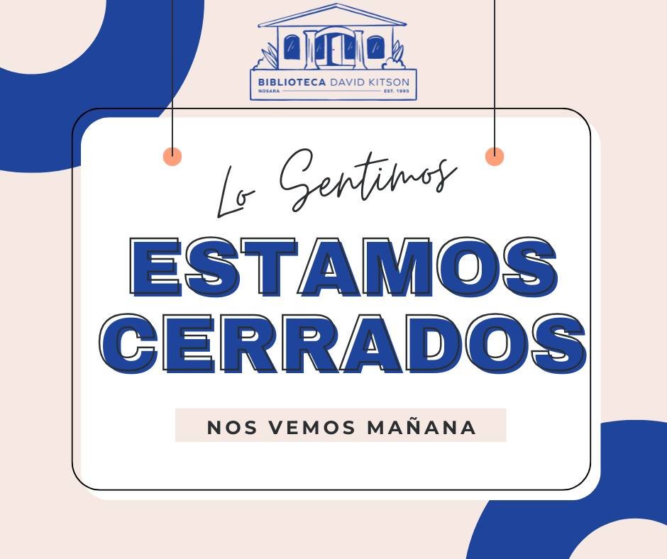 The library is closed today in honor of Army Abolition Day.  See you tomorrow!

La biblioteca est&aacute; cerrada hoy en honor al D&iacute;a de la Abolici&oacute;n del Ej&eacute;rcito. &iexcl;Nos vemos ma&ntilde;ana!