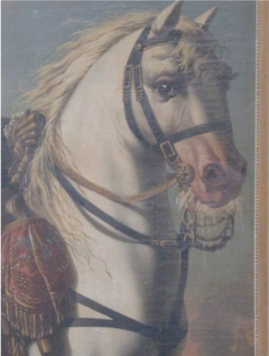 Détail du cheval de guerre du Marquis de Courtomer tiré de son portrait au Château de Courtomer.