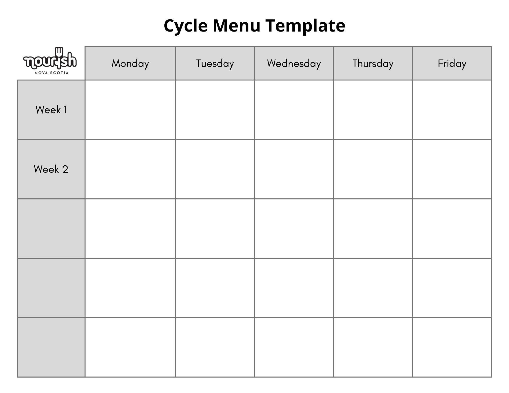 Cycle Menu Template (Fillable)