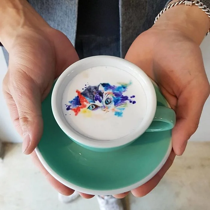 Colorful Kitty Latte Art by Leekang Bin
