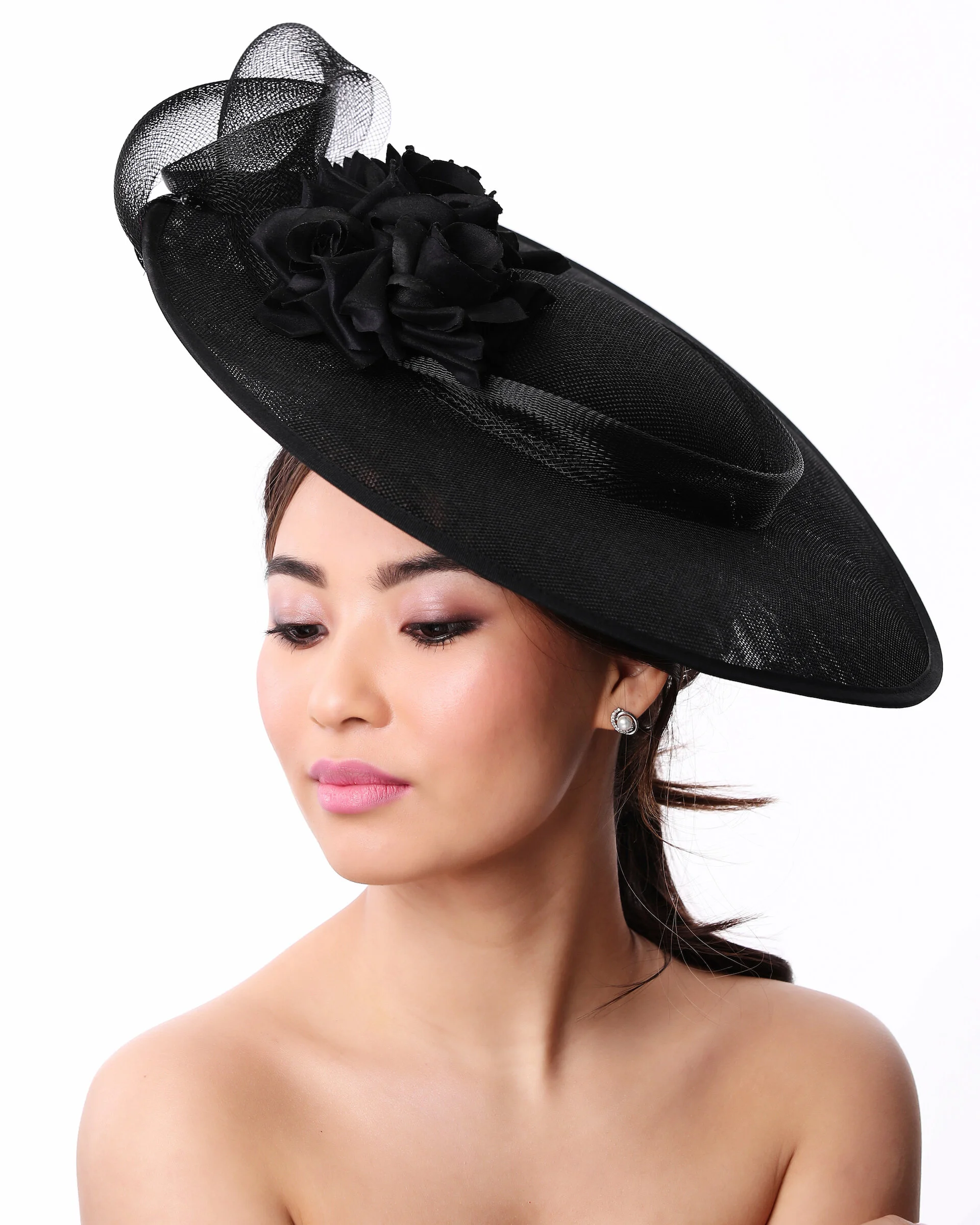 Deb Fanning - Black Sinamay and Crinoline Rose Hat