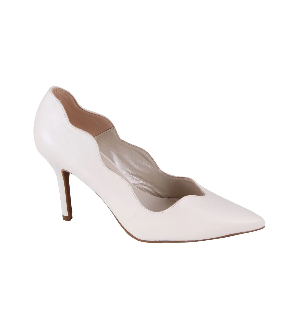 Fabucci - MARIAN Pearlised White Leather Scalloped Edge Stiletto