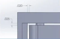 Figure 5- This image of two clasp components shows the minimum clearance in the model: 0.02 inches.