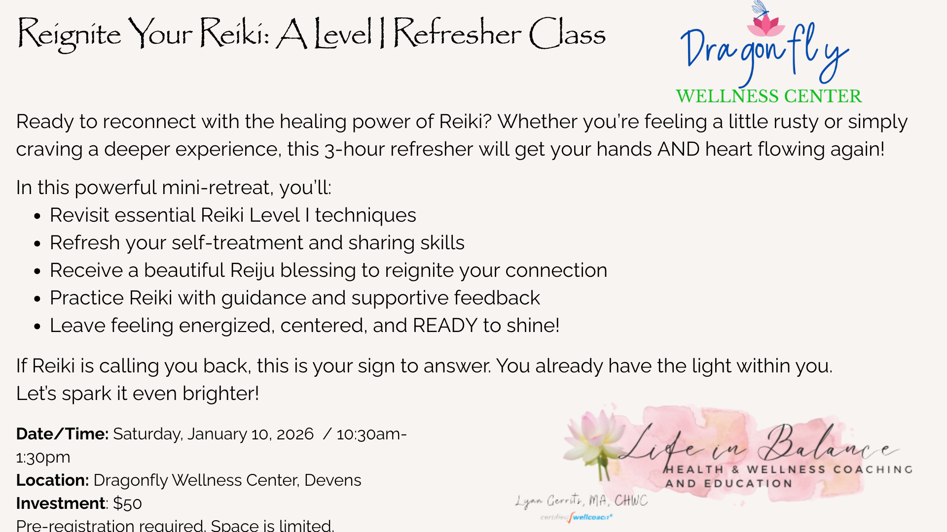 Reignite Your Reiki: A Level I Refresher Class
