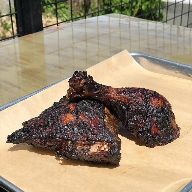 We have smoked jerk chicken today while supplies last! Very flavorful and has a kick. $8 a pound. $4 half pound and $2 quarter pound!
