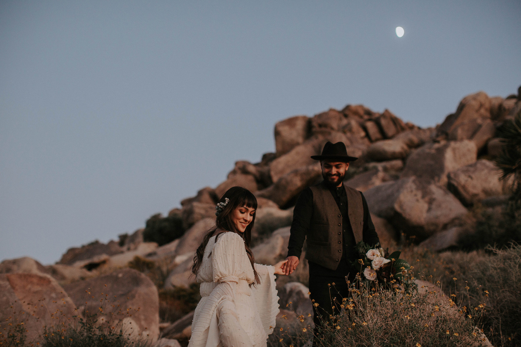 bride and groom portrait Joshua Tree Airbnb Elopement