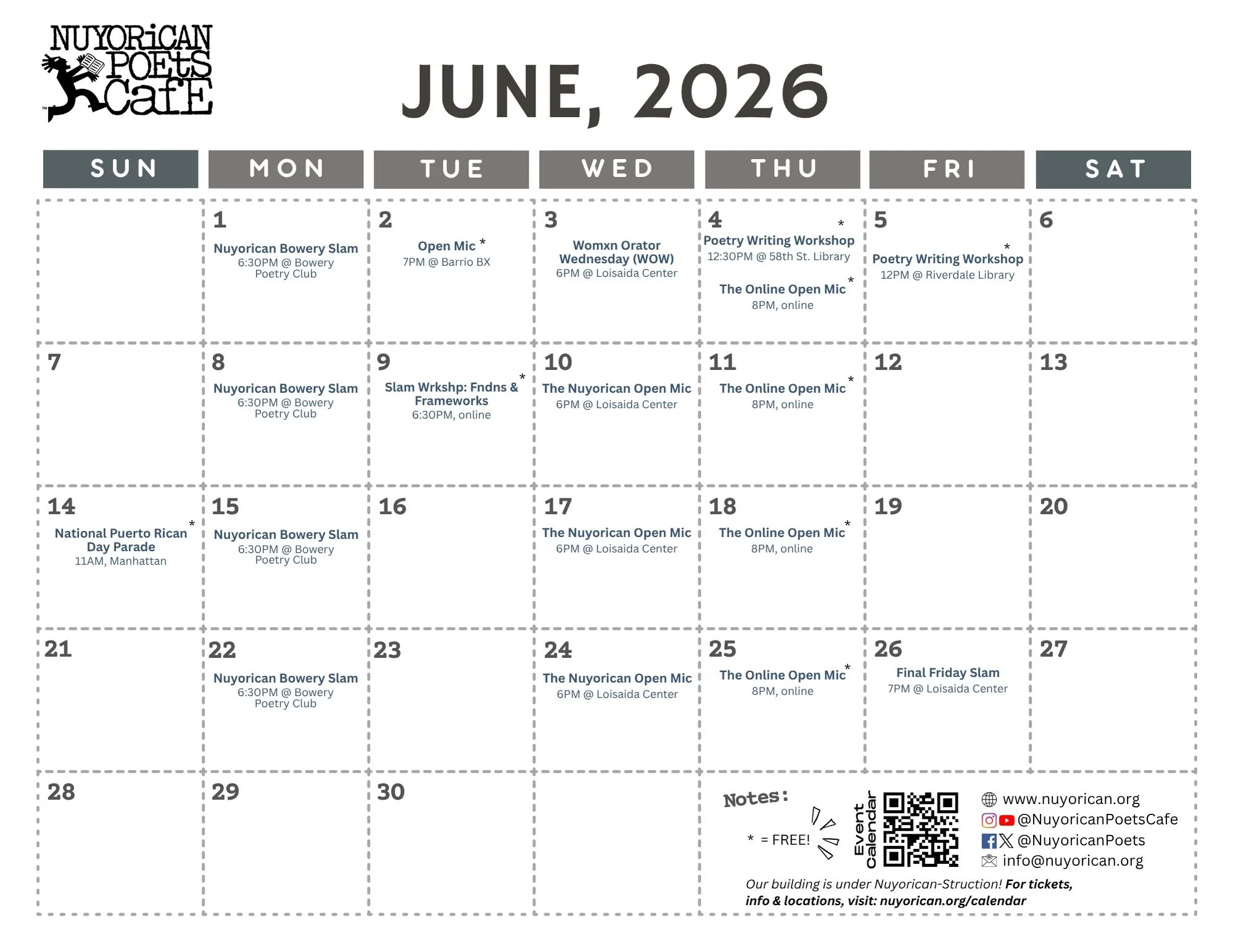 Check out our June digital calendar! 💿💿

Though we may be offsite, our OG&rsquo;s can expect the same freedom, the same artistic trailblazing, and the same awesome community that was first developed half a century ago by our legendary founders! Tho
