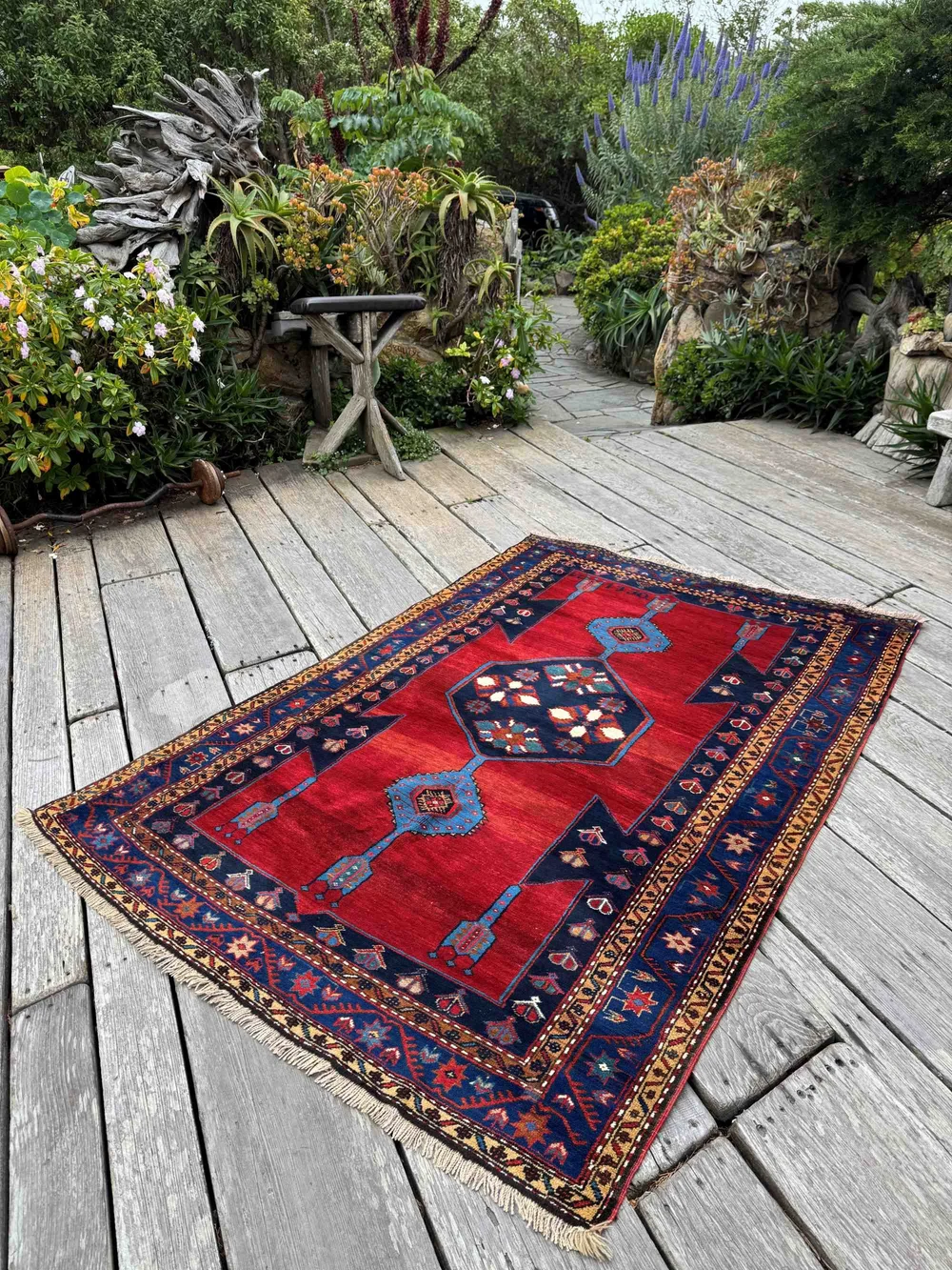 QUEEN'S HENNA 4パック レッド ブルー Steelman Rugs — Persian Saddle Rug 4'6 x 5'4 Qashqai Tribal Horse