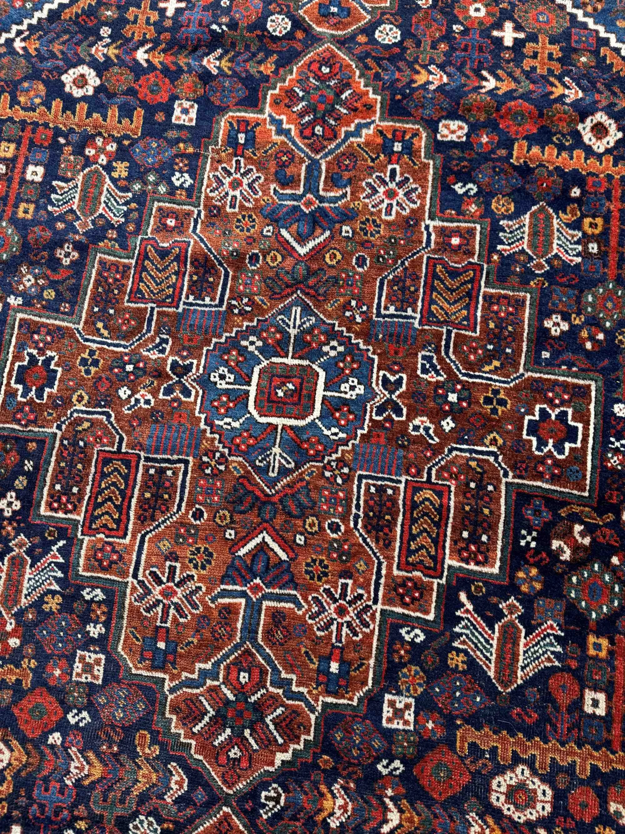 antique tribal Khamseh shiraz rugs
