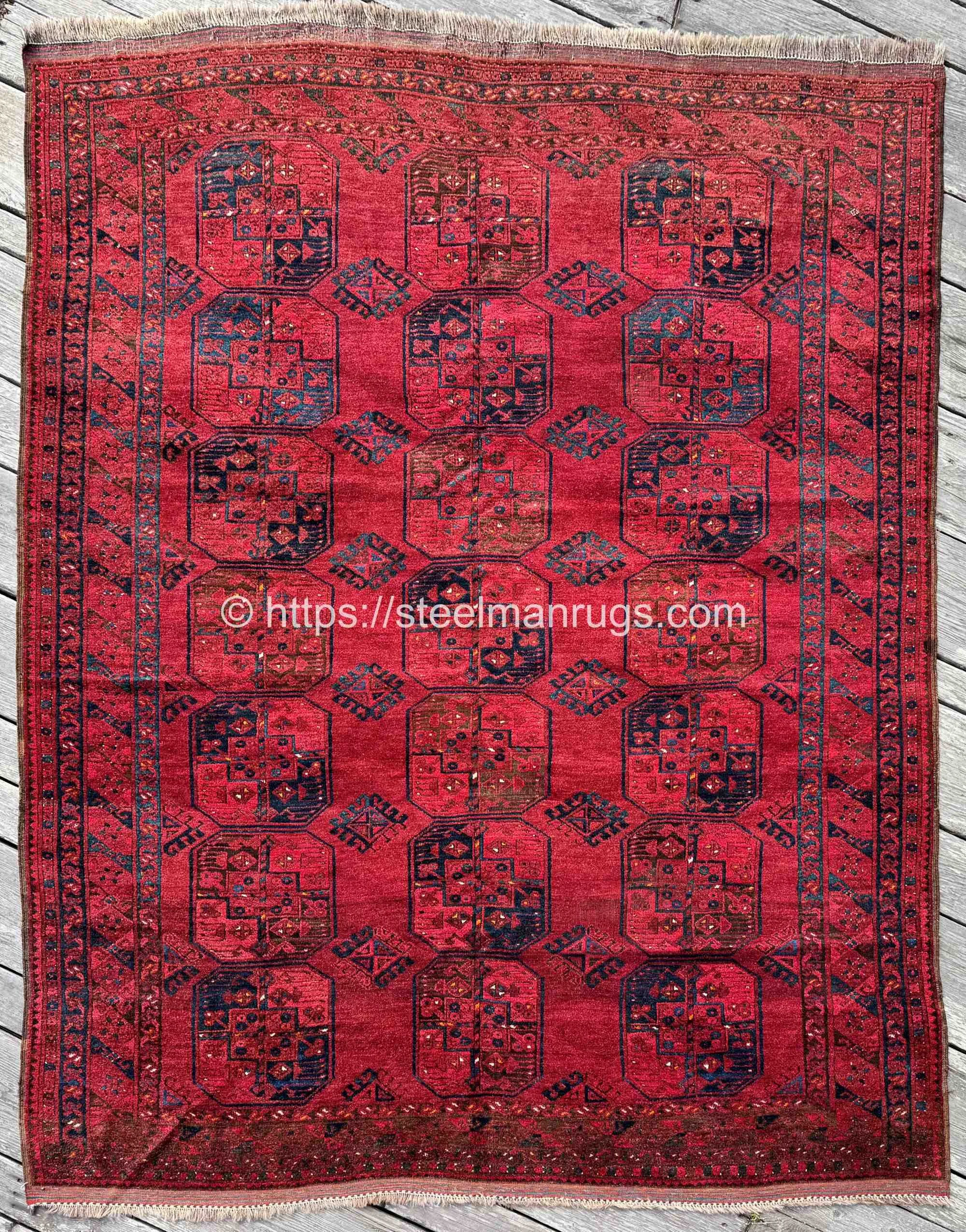 Antique Afghan Ersari Rug 8'0"x10'0" Wine Red Perfection