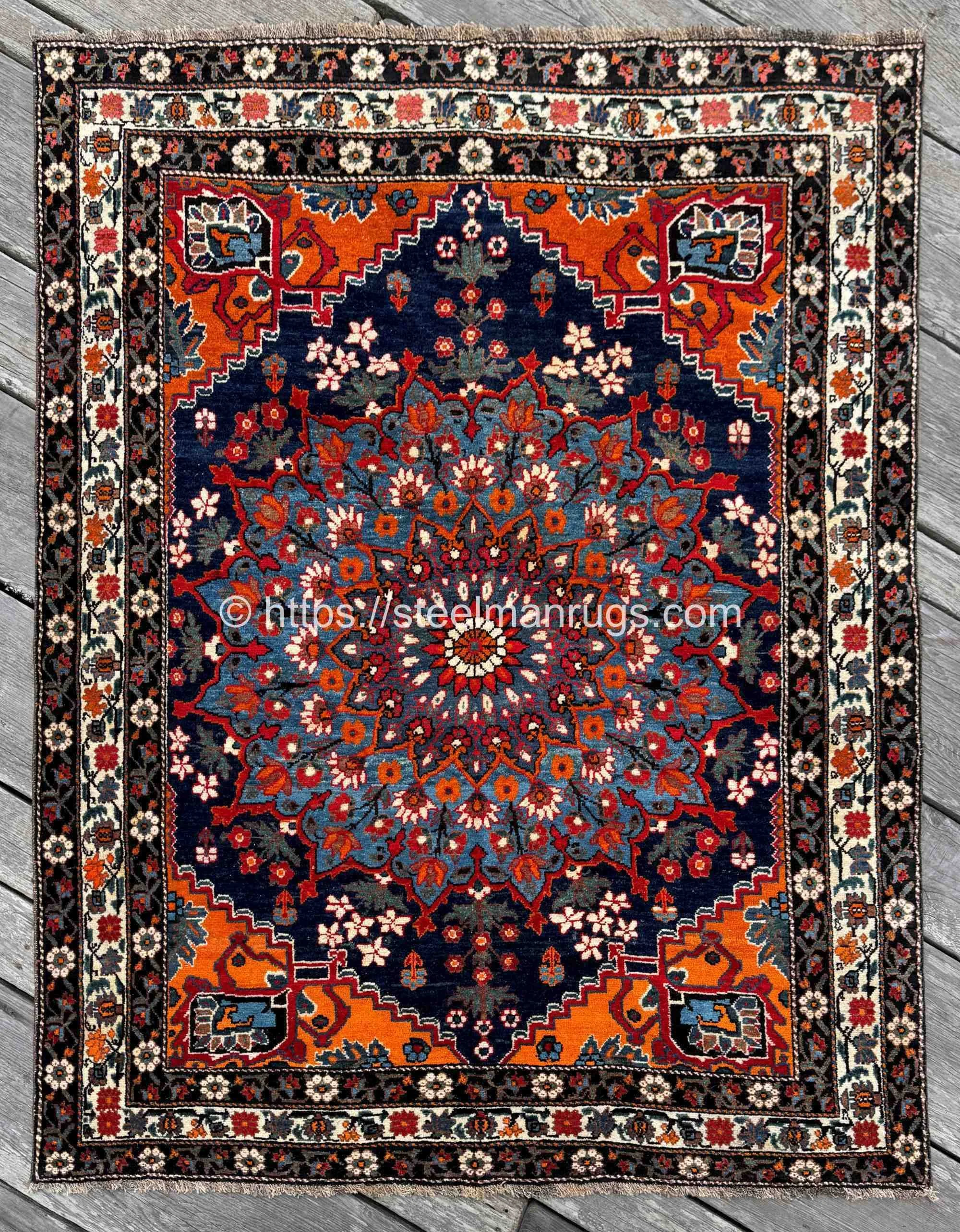 Semi Antique Shiraz Khamseh Rug 5’1”x6’6” Flower Power